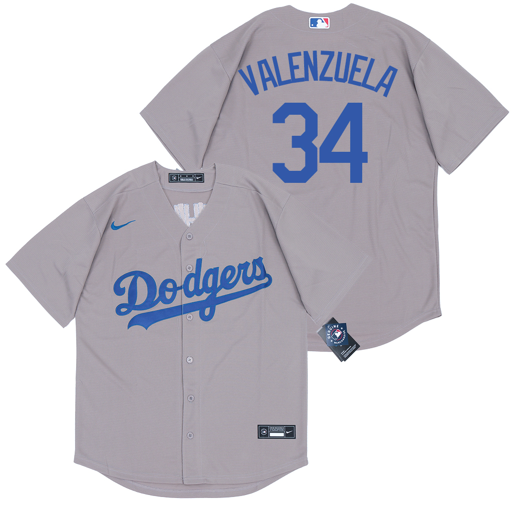 2020 Men Los Angeles Dodgers #34 Valenzuela Grey game MLB Jerseys->women nfl jersey->Women Jersey
